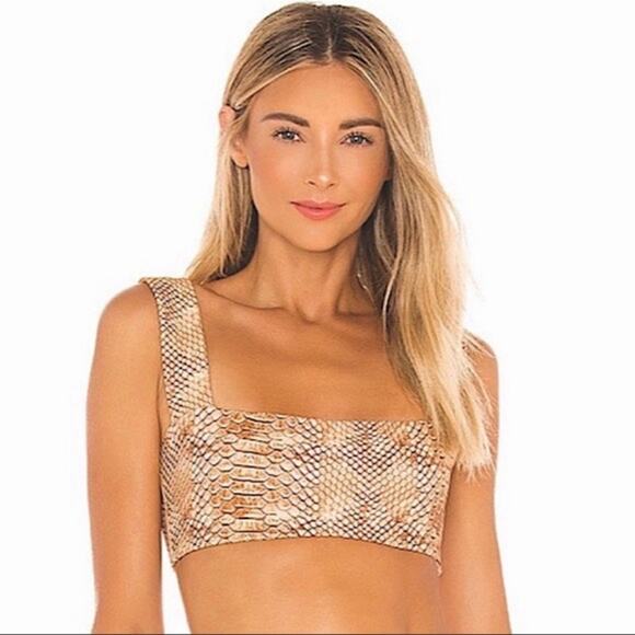 WEWOREWHAT | Tan Python Snakeskin Printed Bandeau Top/Sports Bra - Picture 1 of 6